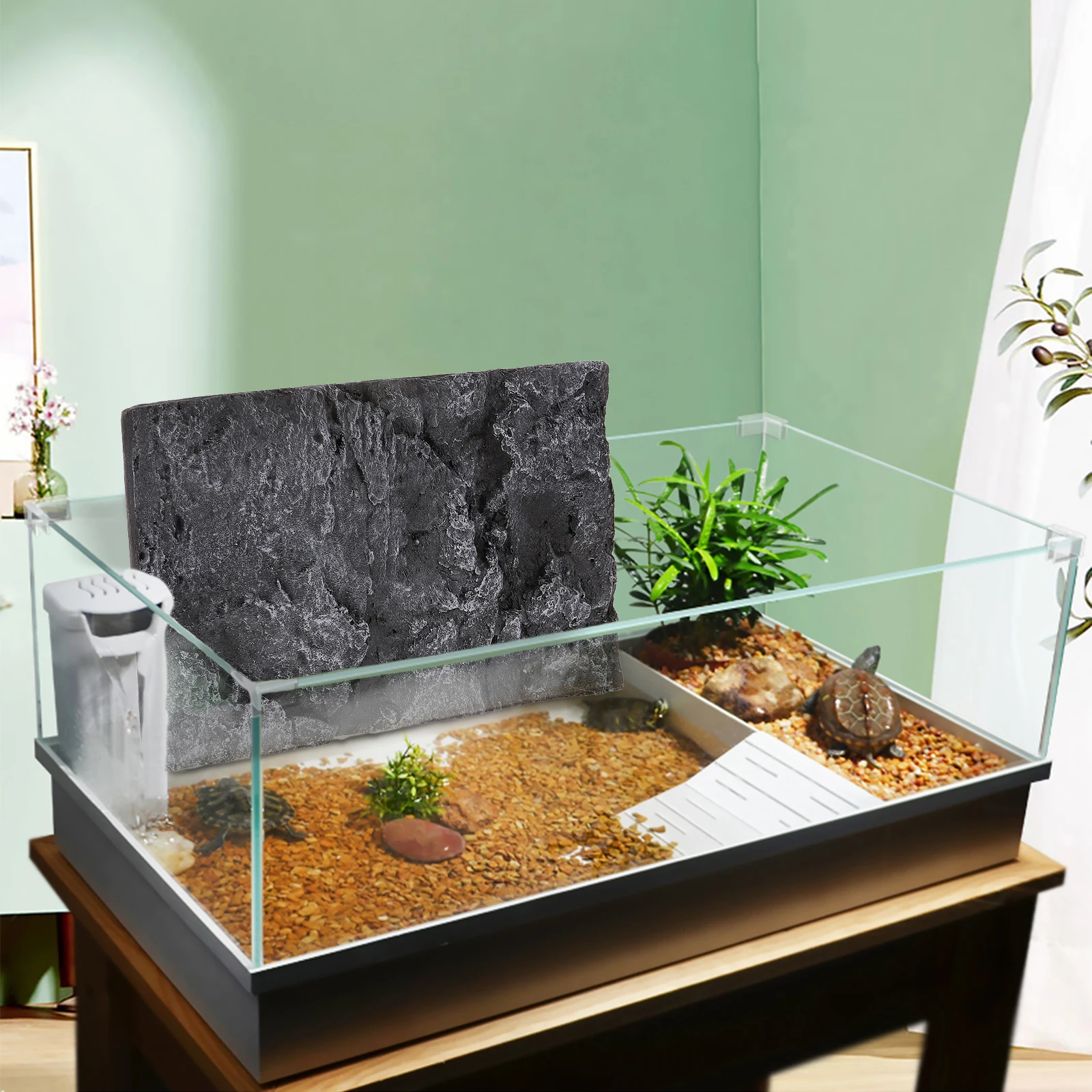 

PU63 1 Reptile Tank Decoration Board 3D Turtle Background Panel Stylish Habitat Wall Living Room Kitchen Pet Display