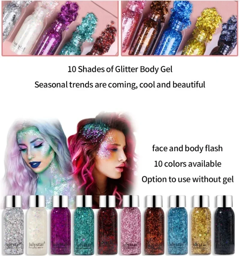 Body Glitter Gel Sequins Long Acting Face Eyes Hair Prom Party Mermaid Scales Not Easy To Take Off Eye Shadow Stage Makeup