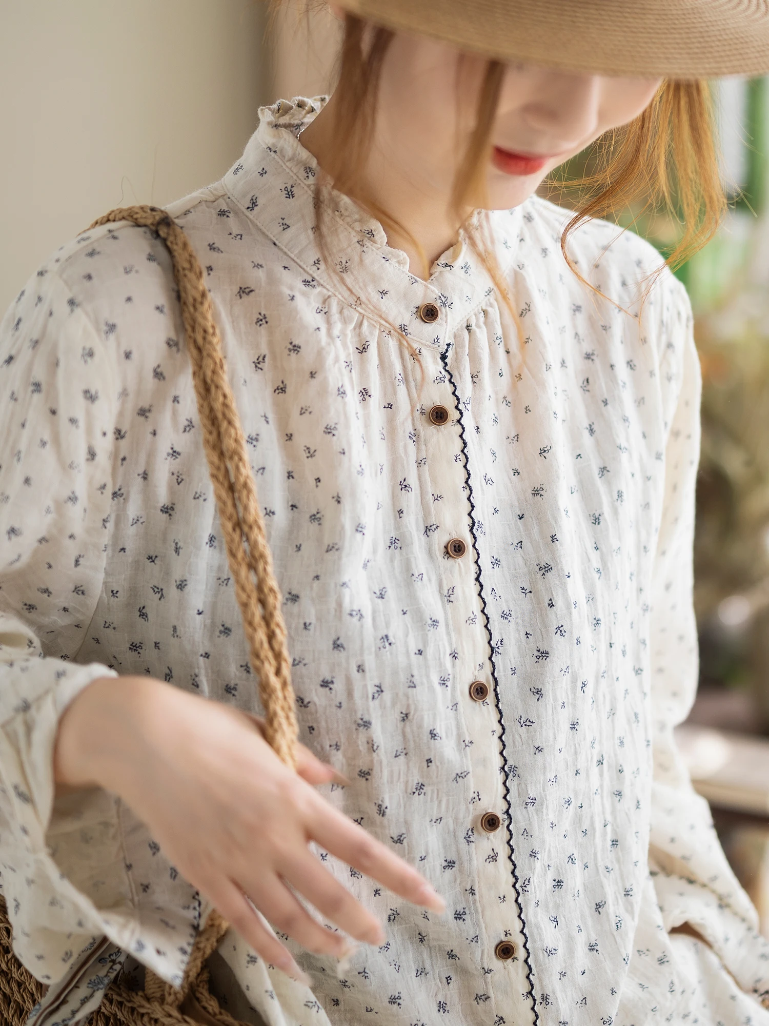 

Новая женская блузка Kyu в японском стиле с длинным рукавом, из чистого хлопка, с кружевным воротником и цветочным узором, из хлопка и льна, в стиле ретро