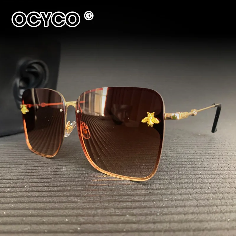 2024 Oversize Rimless Square Bee Sunglasses Women Men Small Glasses Gradient Sun Glasses Female UV400