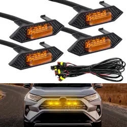 4pcs Amber LED Raptor Grille Front Lights Wiring Harness Kit Warning Signal Compatible For Toyota RAV4 2019 2020 2021 2022 2023