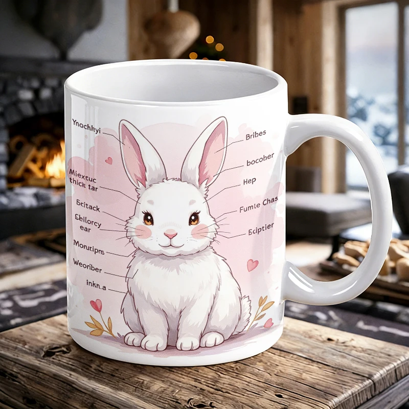 

Adorable Rabbit Anatomy Art Ceramic Coffee Mug, Cute Bunny Illustration Tea Cup, Novelty Mug for Animal Lovers & Home Decor