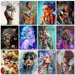 GATYZTORY India Women Painting By Numbers With Frame Acrylic Paint By Numbers Handpainted On Canvas With Numbers For Diy Gift