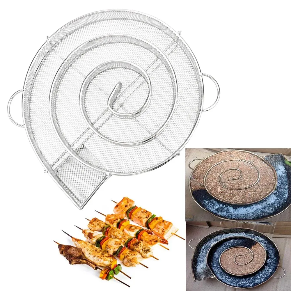 Mini BBQ Grill Salmon Bacon Fish Home Smoker Generator Wood Chip Steel Barbecue BQQ Oven Plate Roasting Cooker Meat Tools