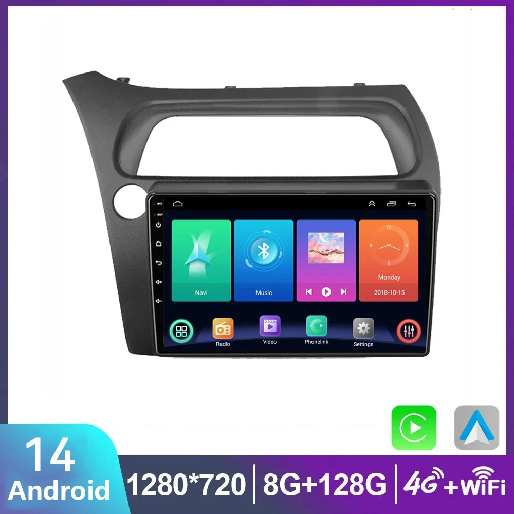 

Беспроводная Автомагнитола Carplay для Honda Civic Hatchback 2006-2011, Android 14, мультимедийная стерео-система с видеонаблюдением и динамиком