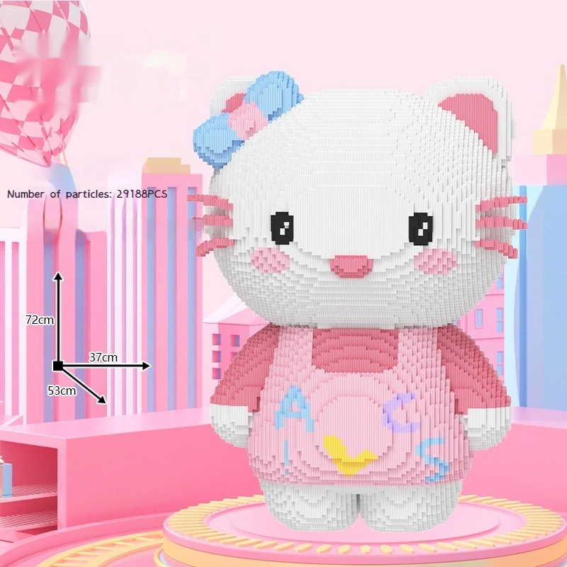 Tamaño grande 70cm Rosa Hello Kitty bloque de construcción partículas pequeñas juguete para niños alta dificultad 3d adorno de escritorio regalo de montaje