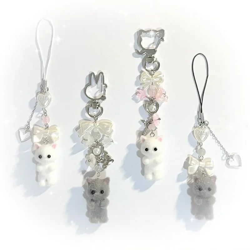 chaveiro gatinho peludo feito à mão y2k moda feminina