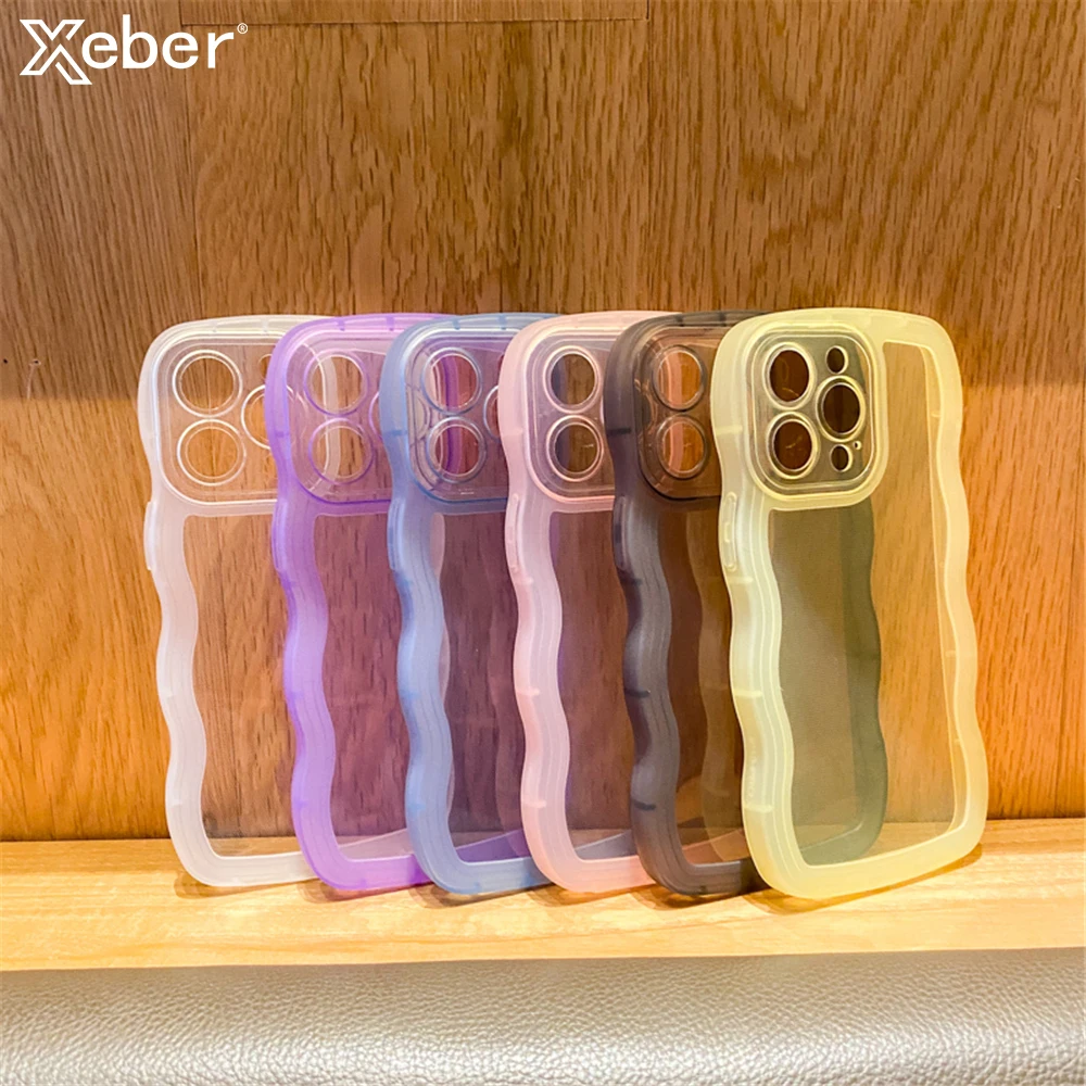 Cute Wavy Curly Clear Phone Case For iPhone 16 15 Pro Max 14 13 12 11 XS XR X 7 8 Plus Mini Candy Soft Silicone Shockproof Cover