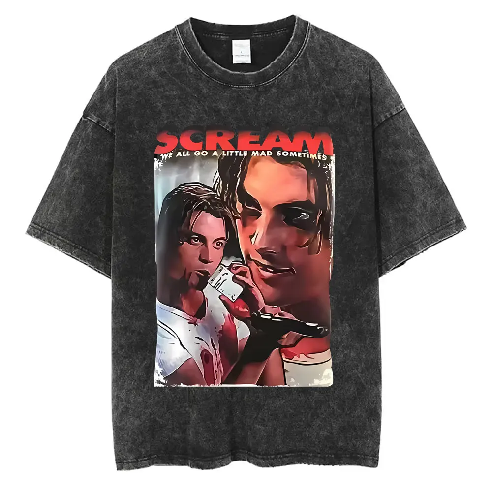 Washed Vintage Horror Movie Scream Graphic T-shirt Billy Loomis T-shirts Men Women's Clothing Casual Oversized Cotton T Shirts