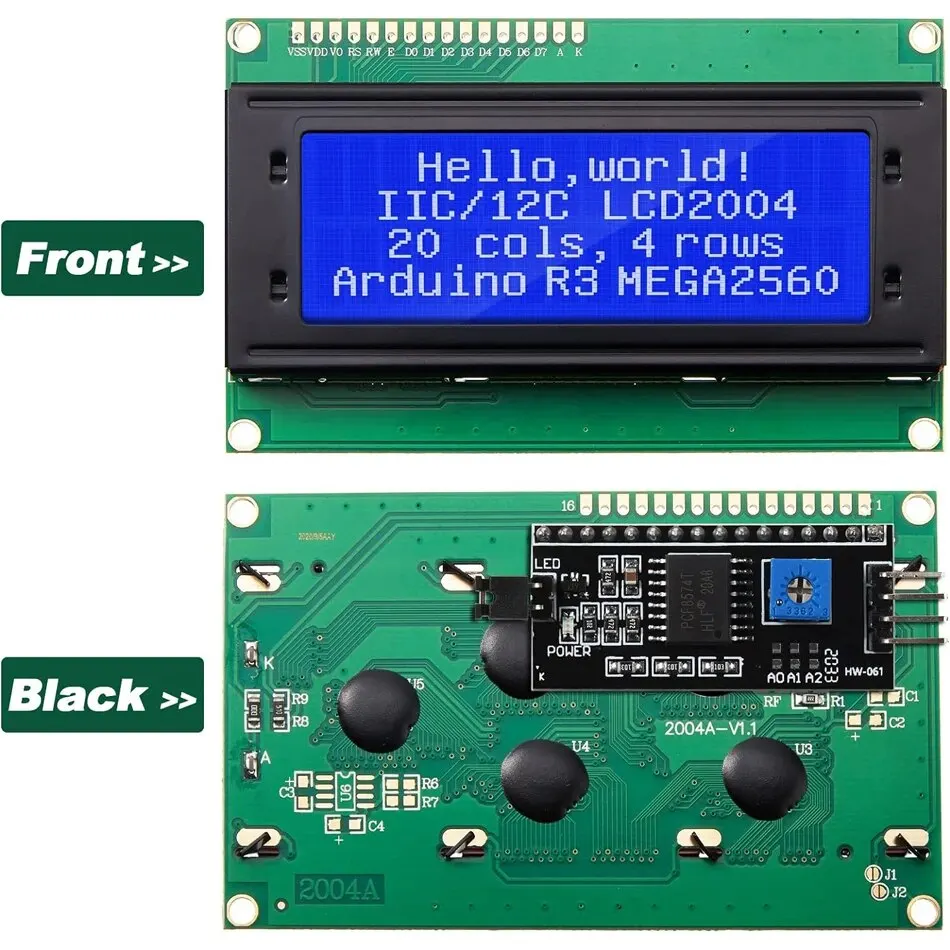 Arduino用LCDディスプレイモジュール,シリアルインターフェイスアダプター,青,緑,白の画面,20x4文字,iic,i2c,2004, 2004