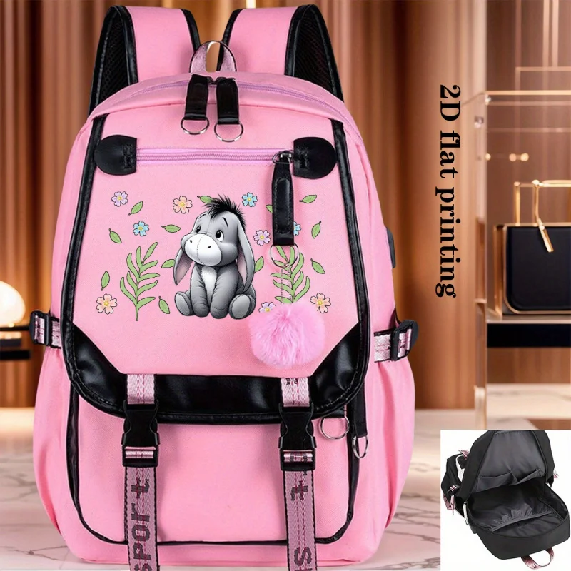 قطعة واحدة من حقيبة ظهر Eeyore & s متوافقة مع الكمبيوتر اللوحي/الكمبيوتر المحمول، حقيبة كتب ذات سعة كبيرة مع طباعة Eeyore، حقيبة سفر خفيفة الوزن لـ & (2D