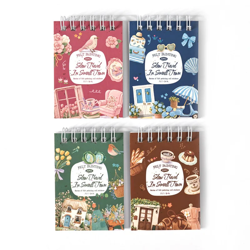 20Pcs/Pack Felt Painting Style Sticker Book Slow Town Travel Series Coil Binding Life Supplies 4 Styles kawaii stickers view 5