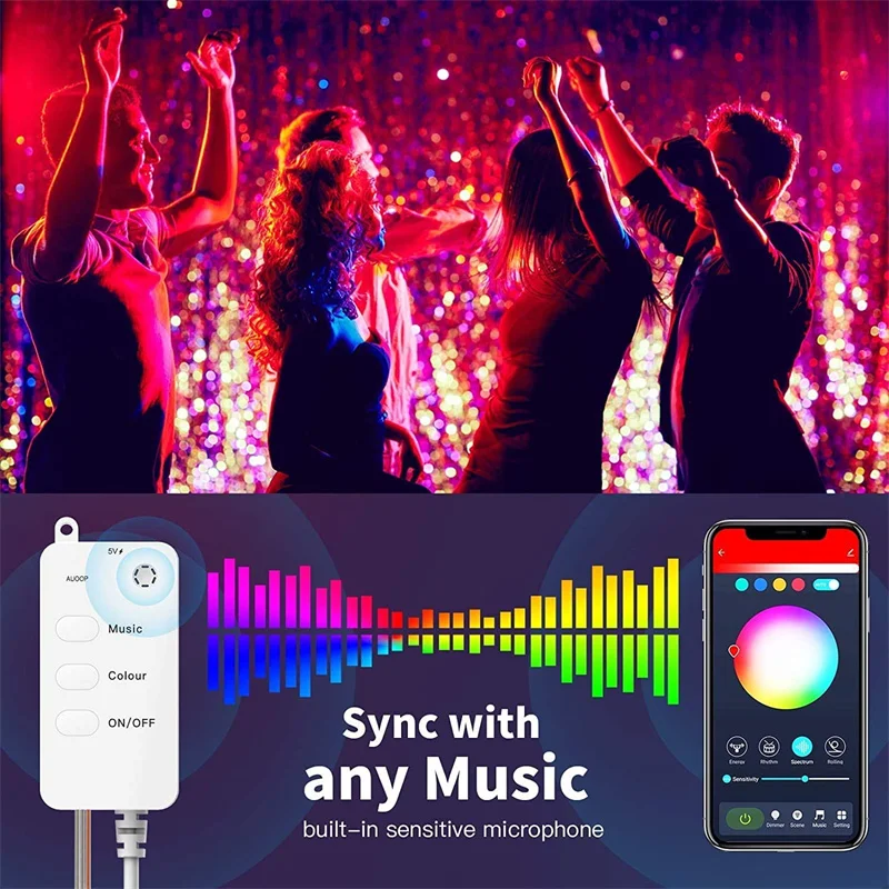 Smart Fairy String Lights Color Changing USB Powered APP Control String Lights Sync to Music Work with Alexa Google Assistant
