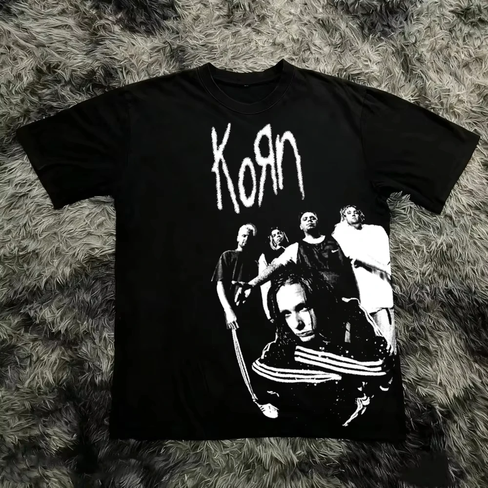 Korn Follow The Leader Printed T-Shirt Double-Sided Metal Band Tee Men's and Women's Oversize