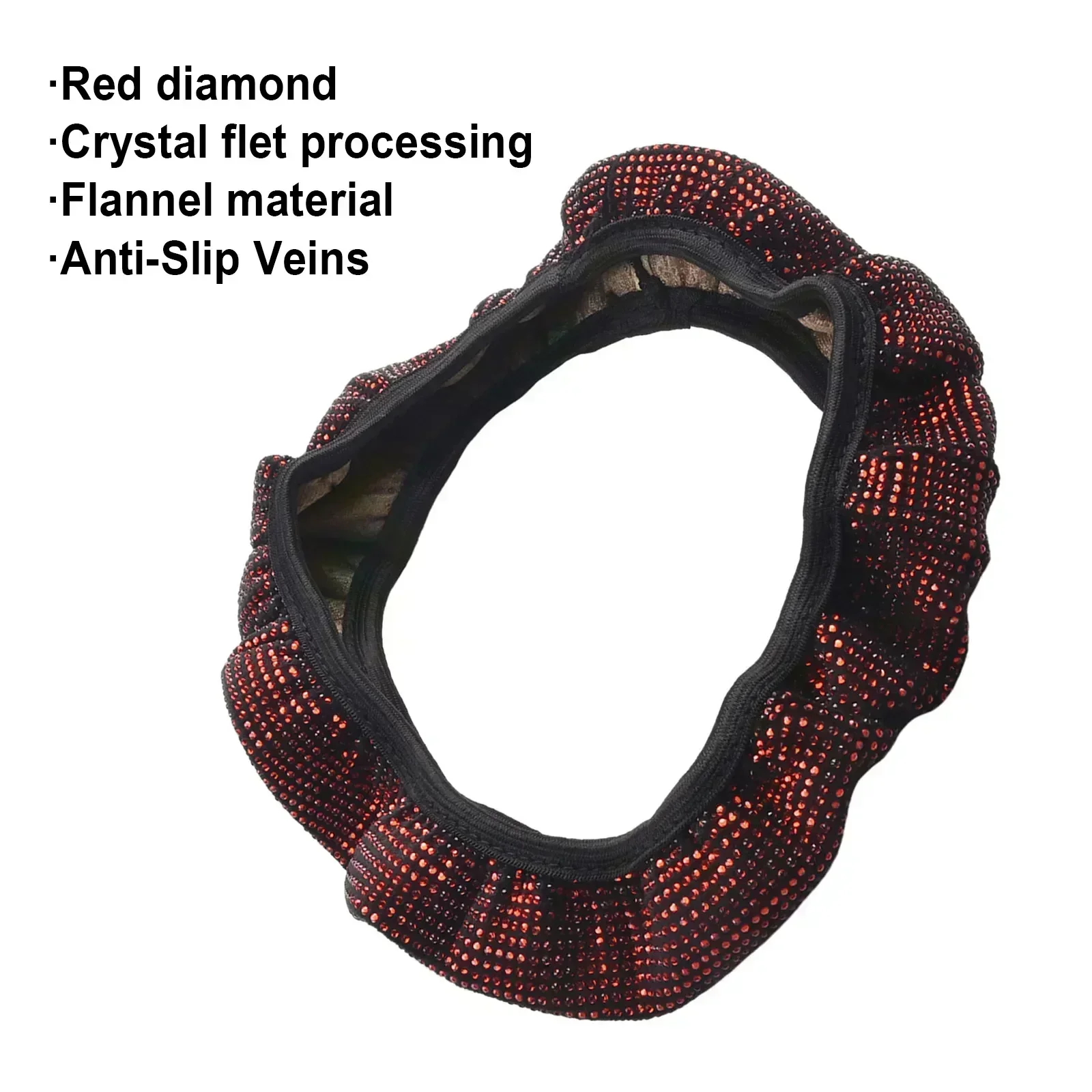 Red Auto 15''/37-38cm Car Diamond Steering Wheel Cover Bling Shining Universal Upgrade Crystal Steering Wheel Cover Accessorie