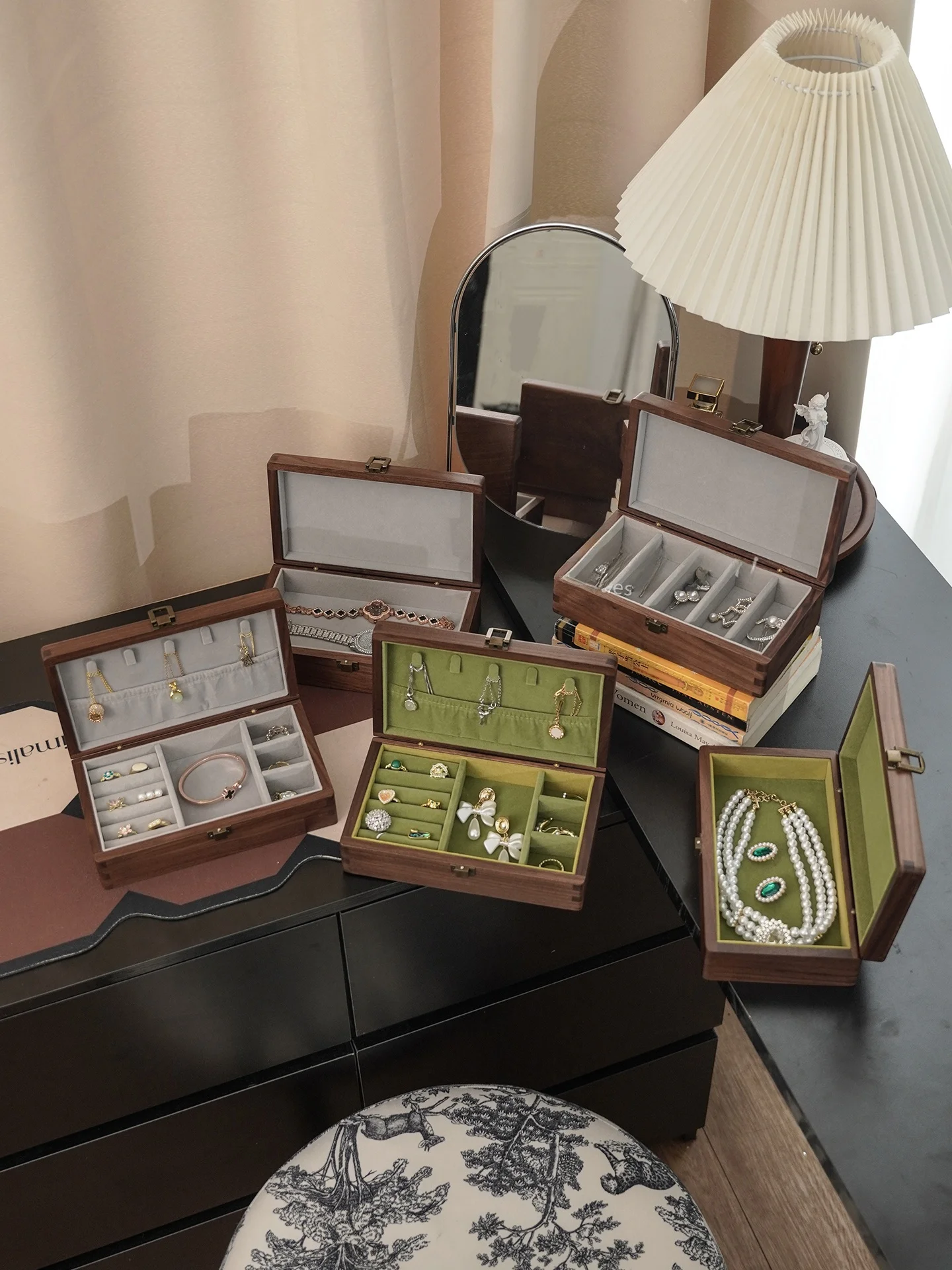 豪華な手作り木製ジュエリーボックス-長方形-ハードウェア酸化防止-デスクトップ用収納オーガナイザー-ヴィンテージスタイル