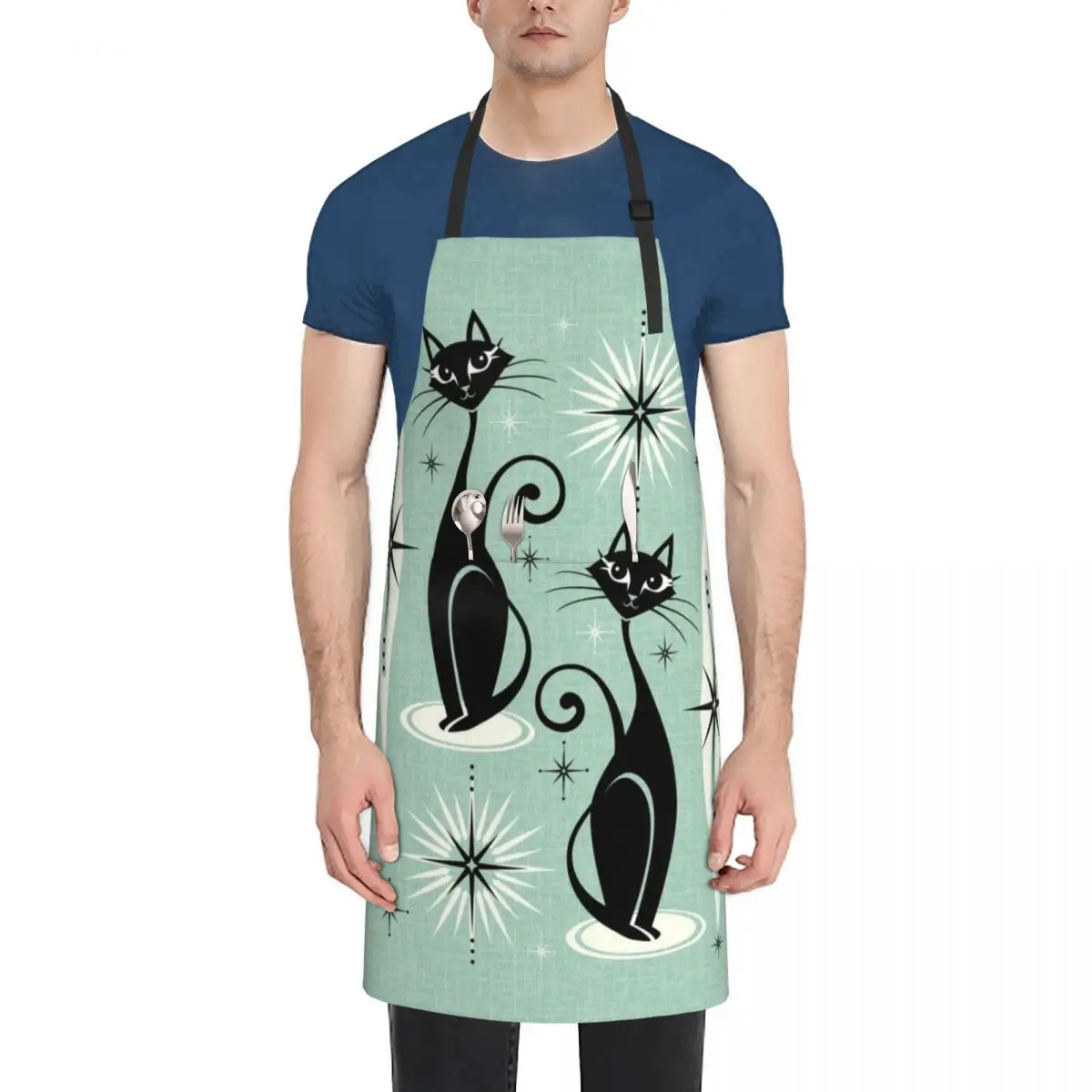 

Mid Century Meow Retro Atomic Cats on Vintage Mint studioxtine Apron women's kitchens japanese woman Cooking Apron