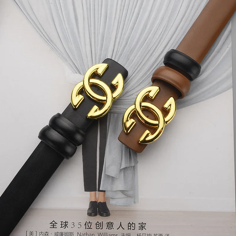 

Letter G alloy smooth buckle women's waist belt can be used on both sides, with a 2.3cm wide leather high-end decorative belt