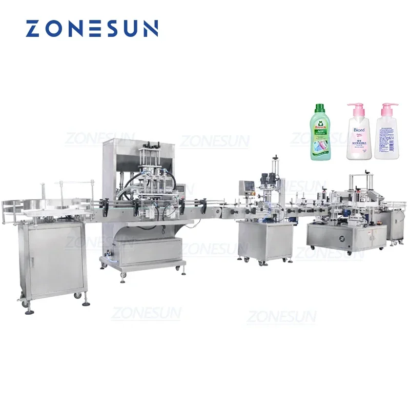 ZONESUN 4-головочная квадратная плоская бутылка для крема с маслом для тела, может дозировать сервопривод, машина для наполнения и маркировки для производственной линии