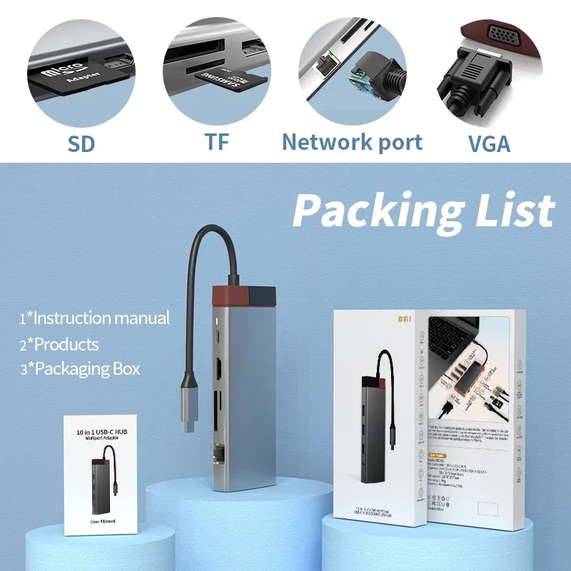USB C Hub type c لماك بوك M1 محول PD جهاز شحن محطة RJ45 HDMI متوافق TF/SD بطاقة Type-C الفاصل محول usb c hub