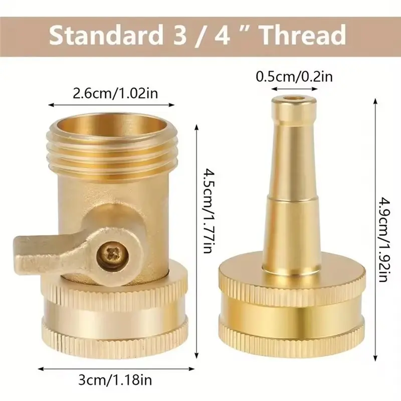 ABUG-For Garden And Car Washing Brass Water Sprayer Nozzle Set For High Pressure Hose With Shut Off Valve