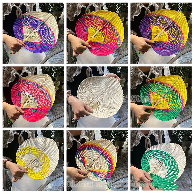 Natural Bamboo And Rattan Fans Wedding Hand Fans Handwoven  Pattern Heart-Shaped Woven Fan Summer Cooling Fan Home Decoration