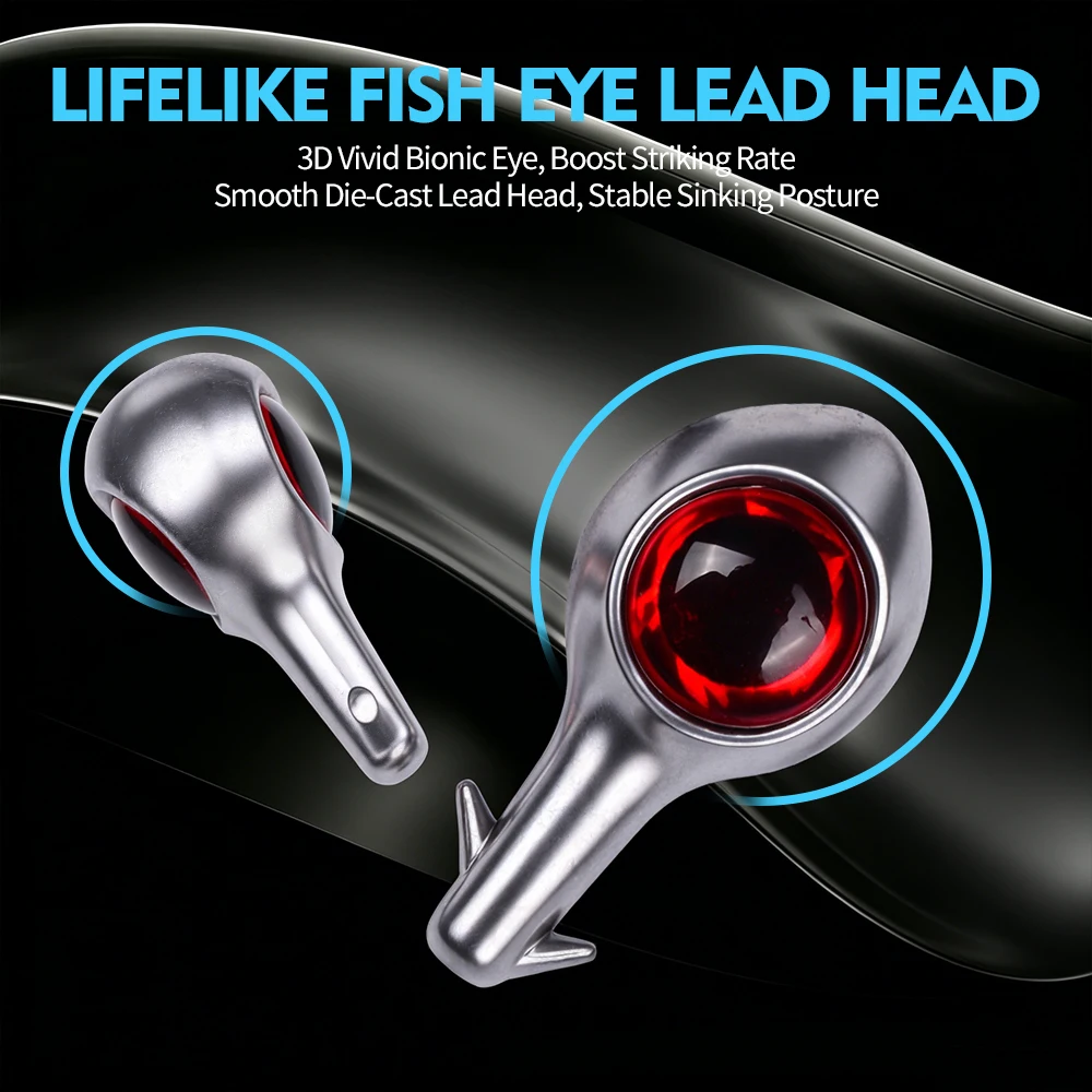 Proberos 10 Stück/Set Jigkopf-Angelhaken 2,5g-10g Gewichteter Haken Jig-Angelhaken Weicher Wurmhaken für Barsch-Angeln – Detail 7