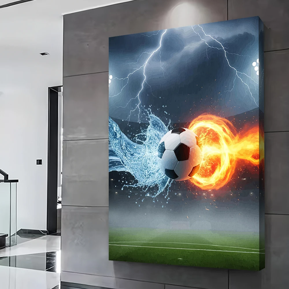 كرة القدم المياه والنار الطباعة المشارك تخصيص صور الرسم على لوحات القماش الجدارية للديكور المنزل غرفة ديكور فاخر
