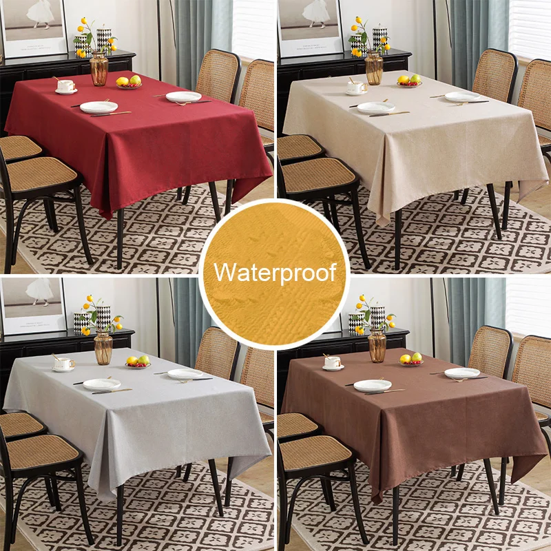 EIFLOY-Imitation Cotton Linen Tablecloth Waterproof Oil Proof, Rectangle, for Dining Table, Fabric Coffee Table Cover, Plain