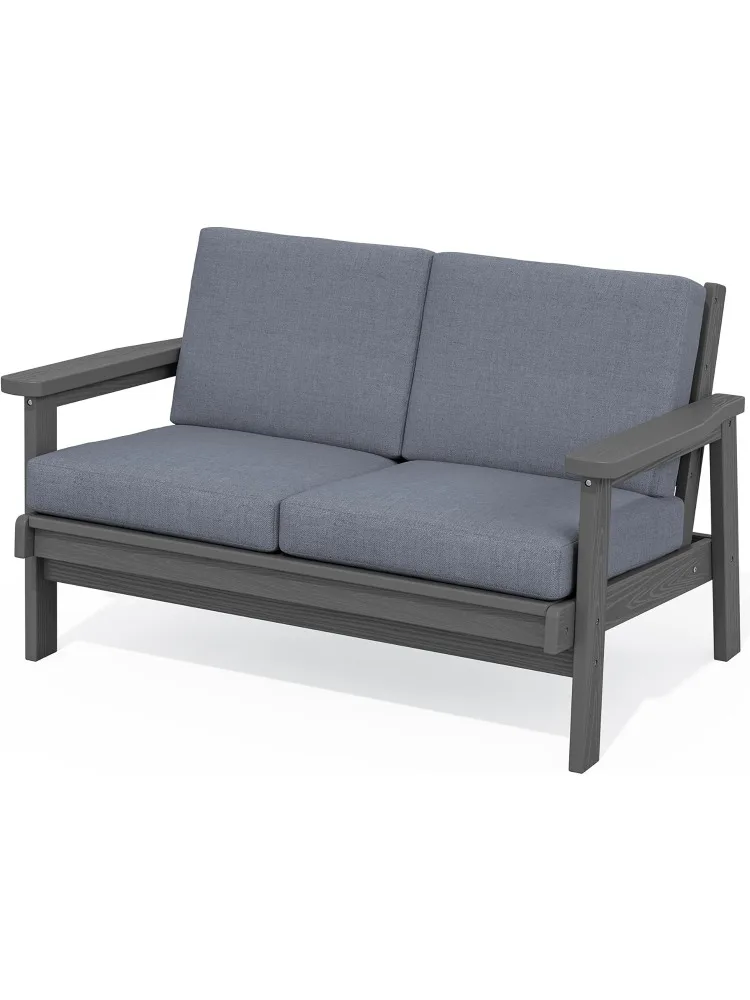 

HDPE Outdoor Patio Loveseat, Grey Frame and Grey Cushion