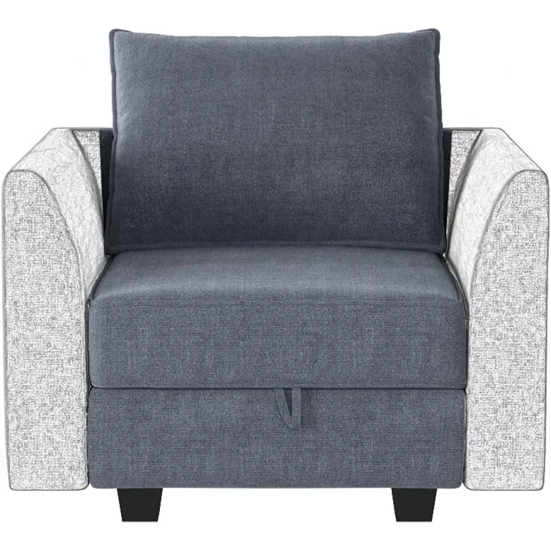 Modern Fabric Middle Module for Modular Sofa Customizable Sectional Sofa Couch Accent Armless Chair, Bluish Grey