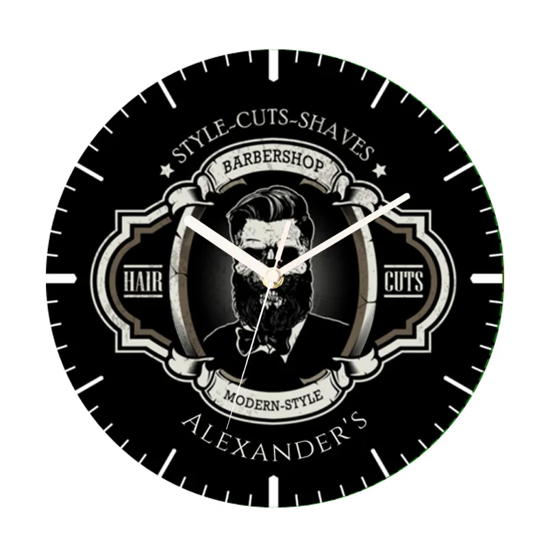 Hipster Skull Personalized Barbershop Round Barber Shop Wall Clock Custom Name Logo Hair Salon Haircut Wall Watch Decor Silent