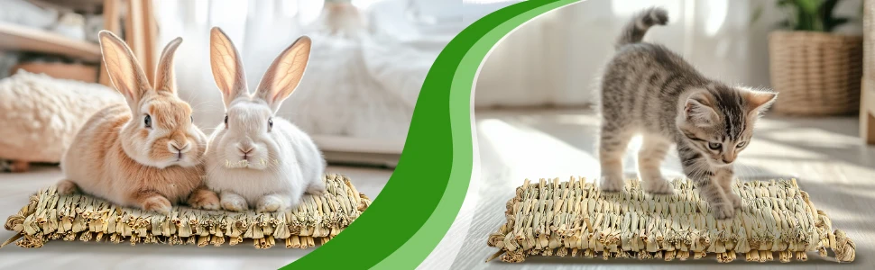 Kaninchen-Grasmatten - Natürliche Heu-Gewebematten für Hasen-Käfige, Haustier-Bettzeug, Kühlende Schlaf- und Nistmatten & Spielzeug – Detail 3