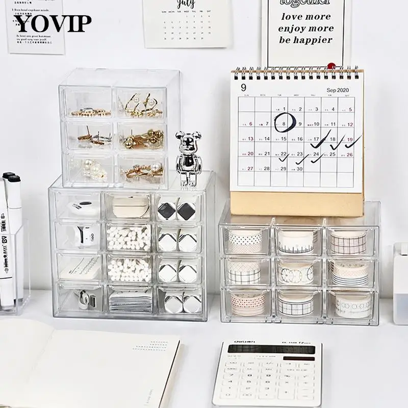 1pcs Organizer Jewelry Organizer Desktop Storage Box Drawer Type Transparent Shelf Stationary Hair Decoration Box Can Be Stacked