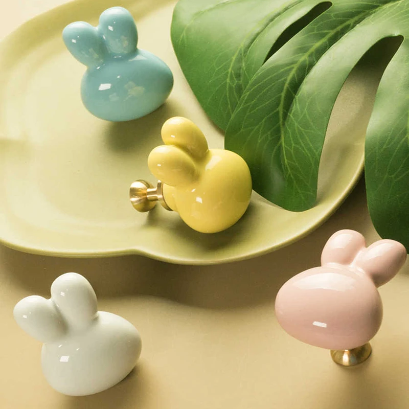 1PCS White Ceramic Brass Handle for Children's Room Cabinet Cute Cartoon Drawer Light Luxury Colorful