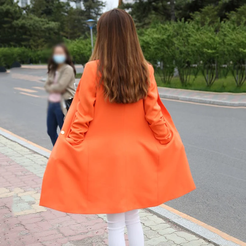 Apring Autumn Blazer Jacket Female Overcoat Mid-Length Long-Sleeved Professional Suit Women Fashion Loose Blazer Windbreaker