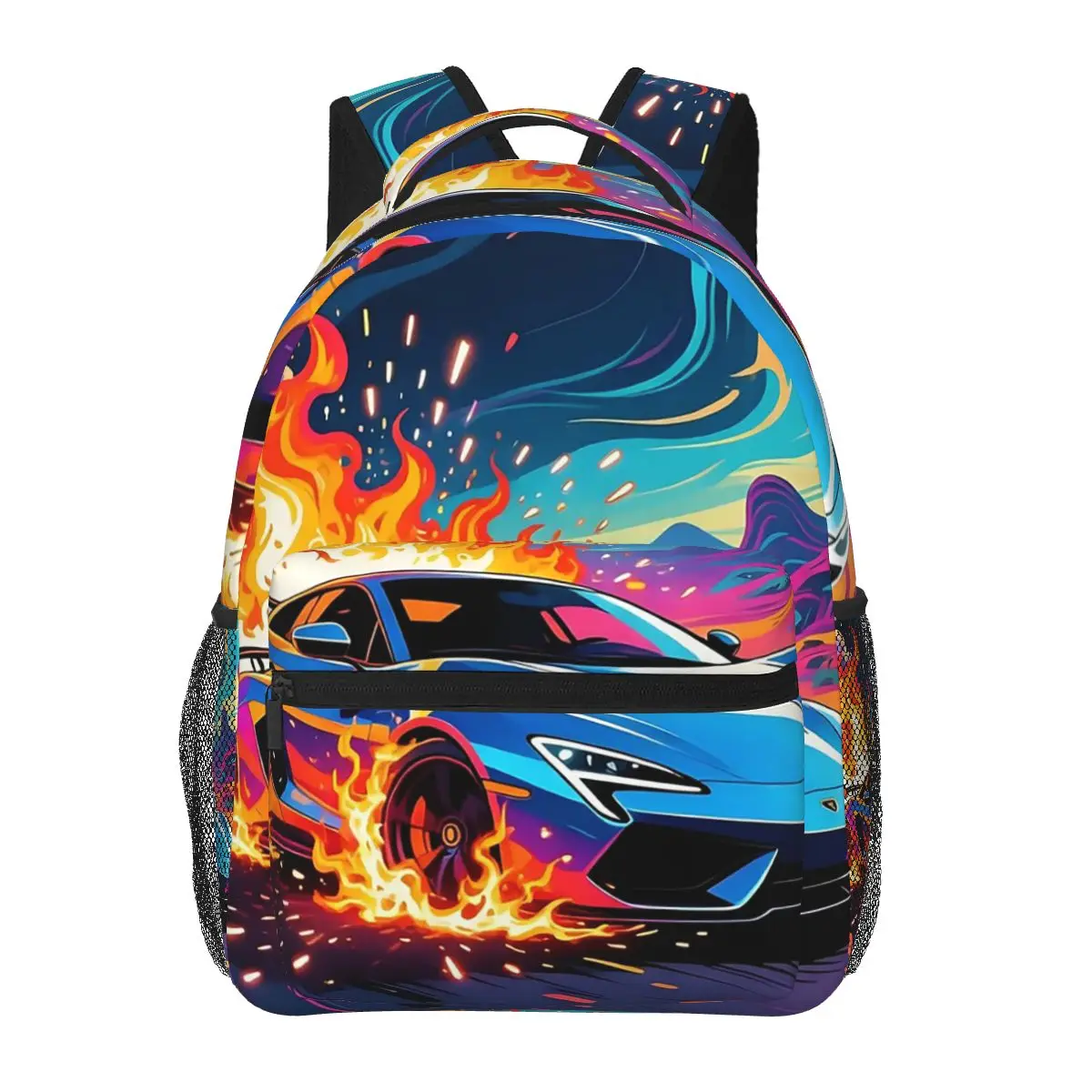 

Cool Sports Car With Fire Pattern Student Backpack School Bag Hiking Travel Daypack for Boys Girls Fashion Bookbag Shoulder Bags
