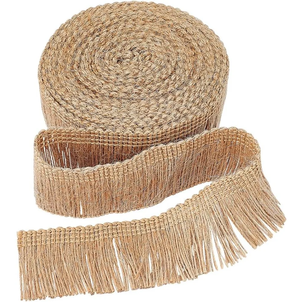 5,5 Yards 1,46" breite Sackleinen-Fransen-Quastenbesatz, Jute-Spitze, Nähen, Chainette, Fransen, Faserbesätze, flache Juteschnur, Hanfseilbürste