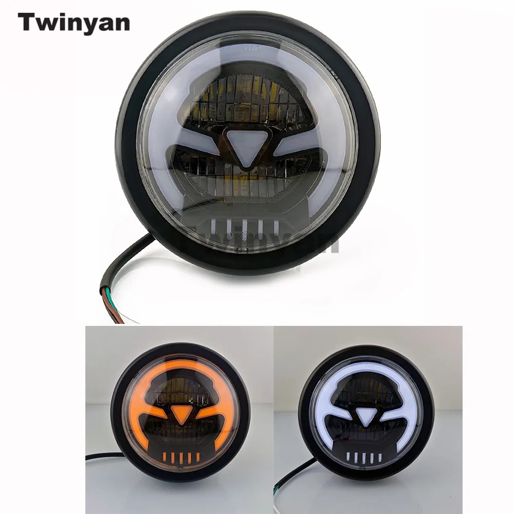 レトロなオートバイのヘッドライト575インチ変更ユニバーサルハイロービーム鉄のシェル円形