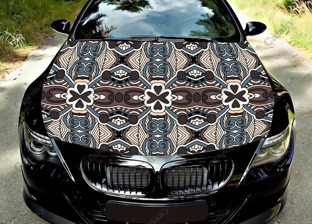 Ethnic Oriental Pattern Car Hood Decal Stickers Wrap Vinyl Film Engine Cover Decals Sticker Car Hood Protective Film