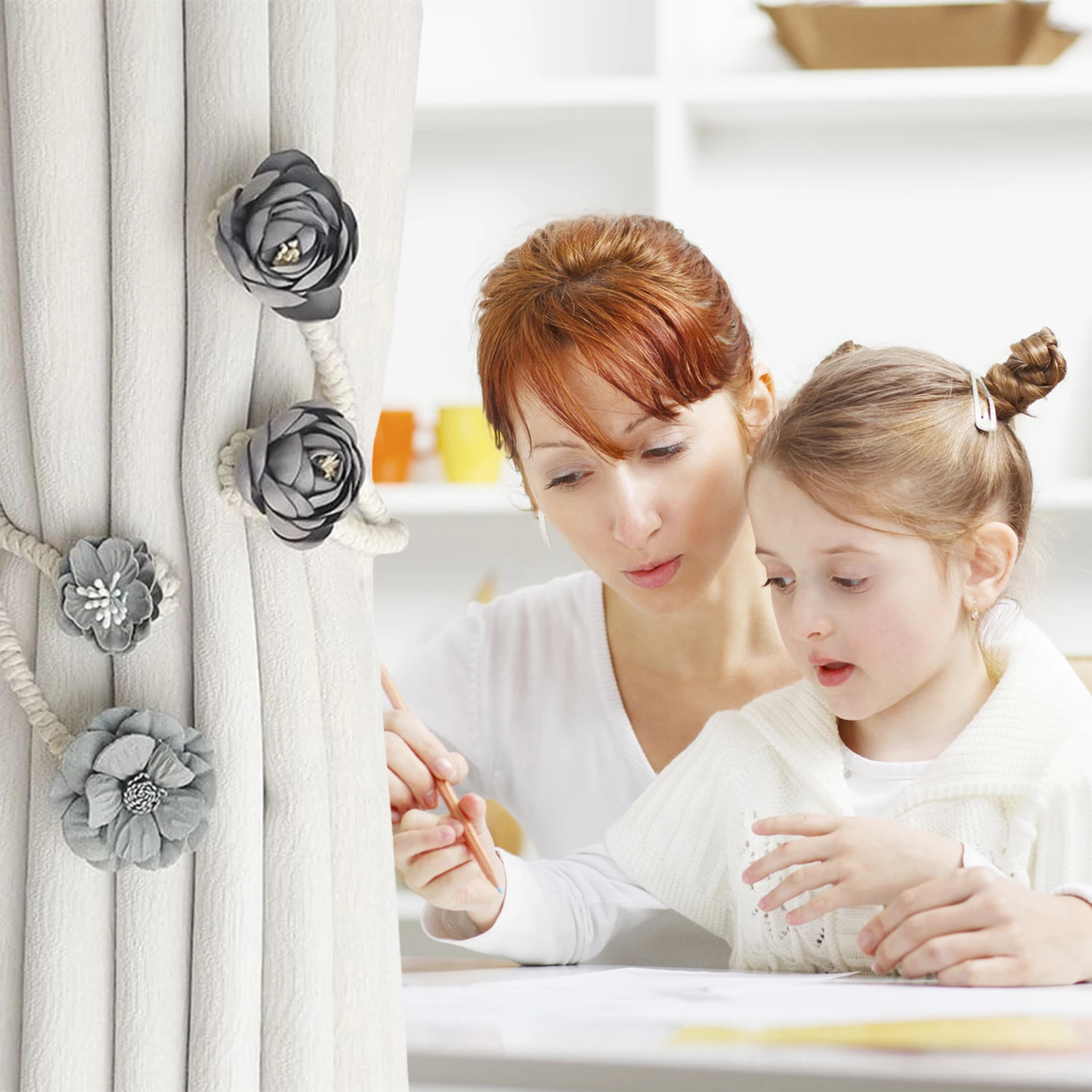 Artificial Flower Curtain Holdbacks Clips Simple Elegant Curtain Holders No-Drill Decor Clips for Window Draperies Hold Curtains