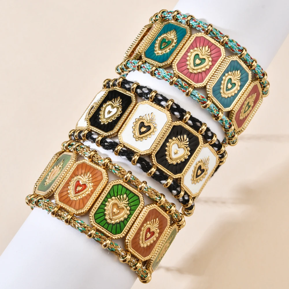 Modisches, schlichtes, farbiges Herz-Tarotkarten-Charm-Armband, Damen-Seil-Boho-Armbänder, Schmuck Großhandel – Detail 1