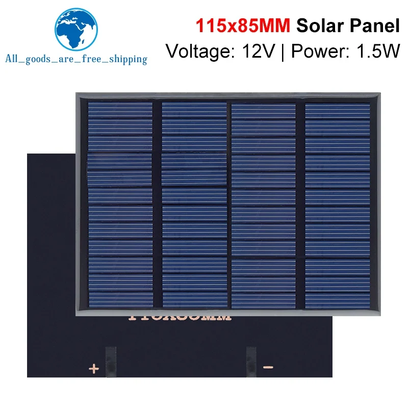 TZT 12V 125mA 1.5W Solar Panel Polycrystalline 115*85MM Mini Sunpower Solar System DIY for Battery Cell Phone Charger