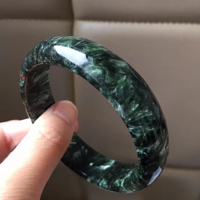 Natural Green Seraphinite Gemstone Woman Bangle Seraphinite Fashion Bracelet Jewelry 55mm 56mm 57mm 58mm 59mmm 60mm AAAAA