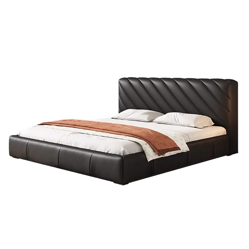 

Italian minimalist leather bed, first layer cowhide master bed