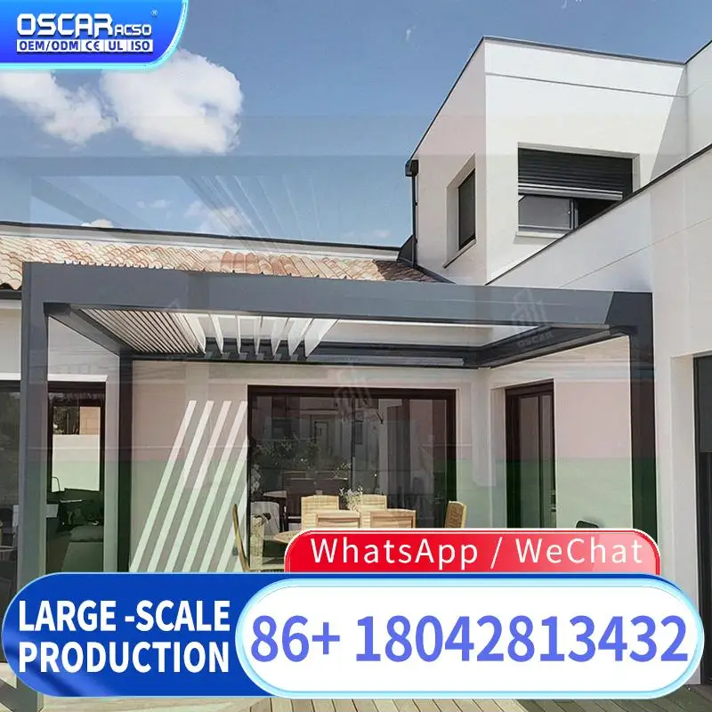 Weatherproof Adjustable Louver Roof Metal Patio Aluminum Pergola Electric Motorized Garden Backyard Deck Europe North America Vi