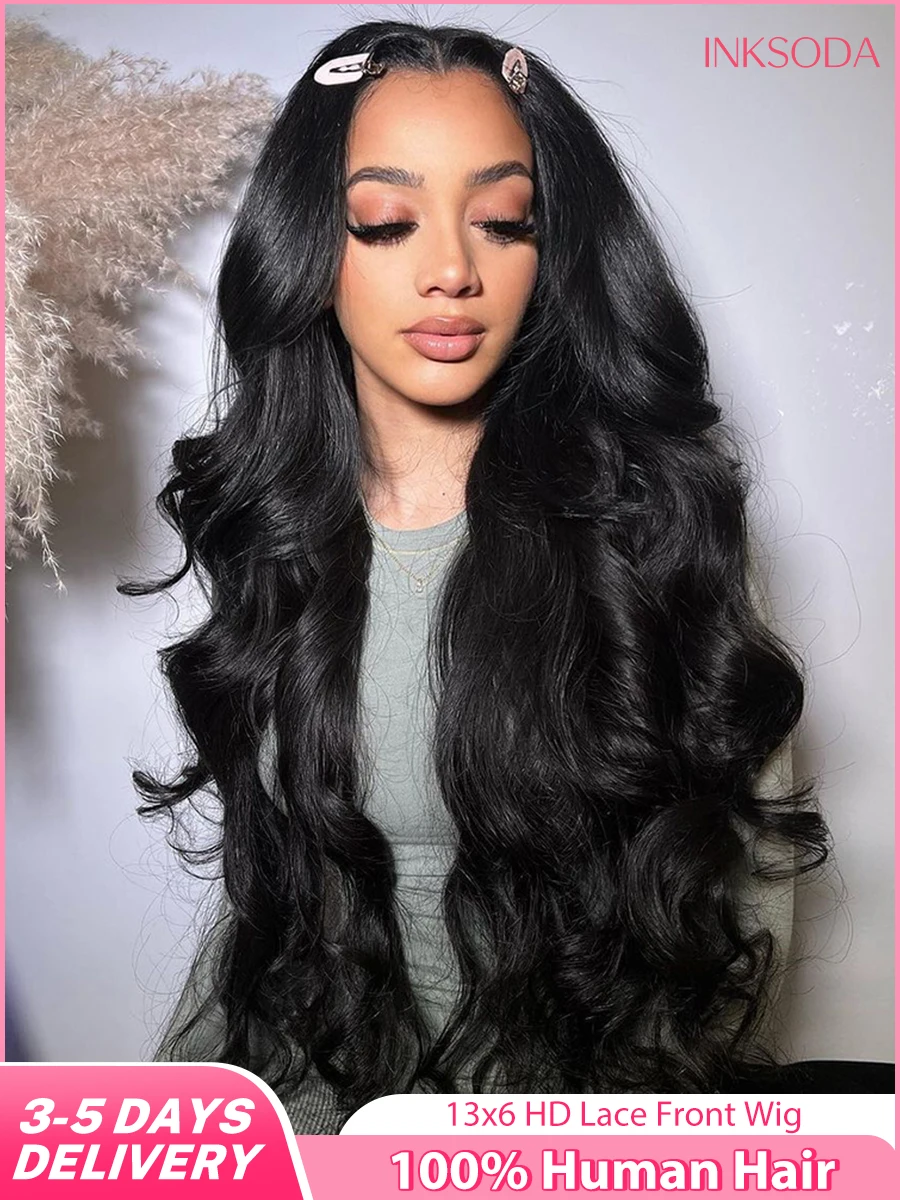 

30 40 дюймов Объемная волна 13x6 HD Прозрачный парик фронта шнурка 100% человеческие волосы Бразильский черный 13x4 Парики фронтальной части шнурка Предварительно выщипанные