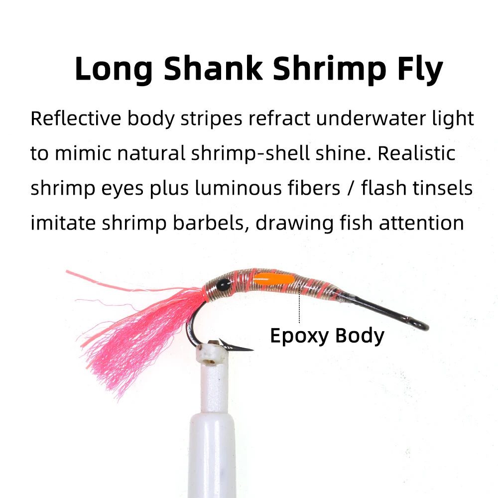 6PCS/8PCS #8 Long Shank Hook Epoxy Body Realistic Shrimp Pattern for Saltwater Fishing Rig Making Sea Bass Lure Bait Multi-Color