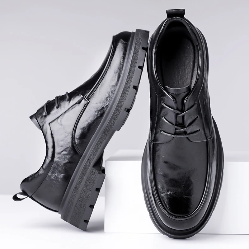 

Men's thick soled leather shoes Retro minimalist luxury style Dress up party Suit casual Black Brown lace up New hot selling