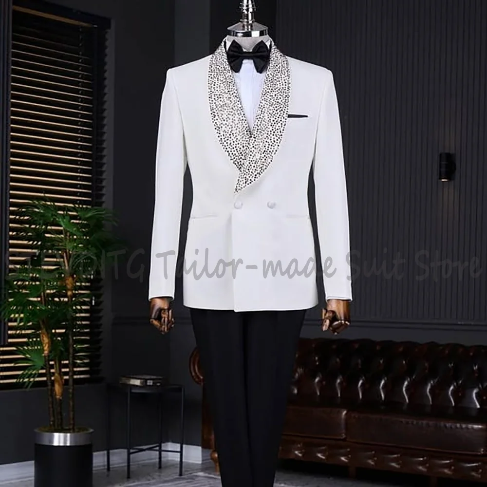 Luxury Men's Suit For Wedding Sparkly Sequined Elegant Shawl Lapel Slim Fit Groom Tailored Made Two Pieces Set(Jacket+Pants)